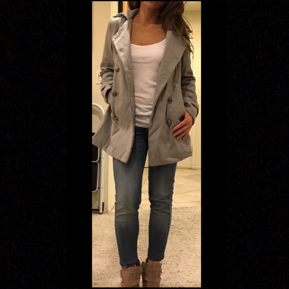 NWOT Light grey double breasted pea coat